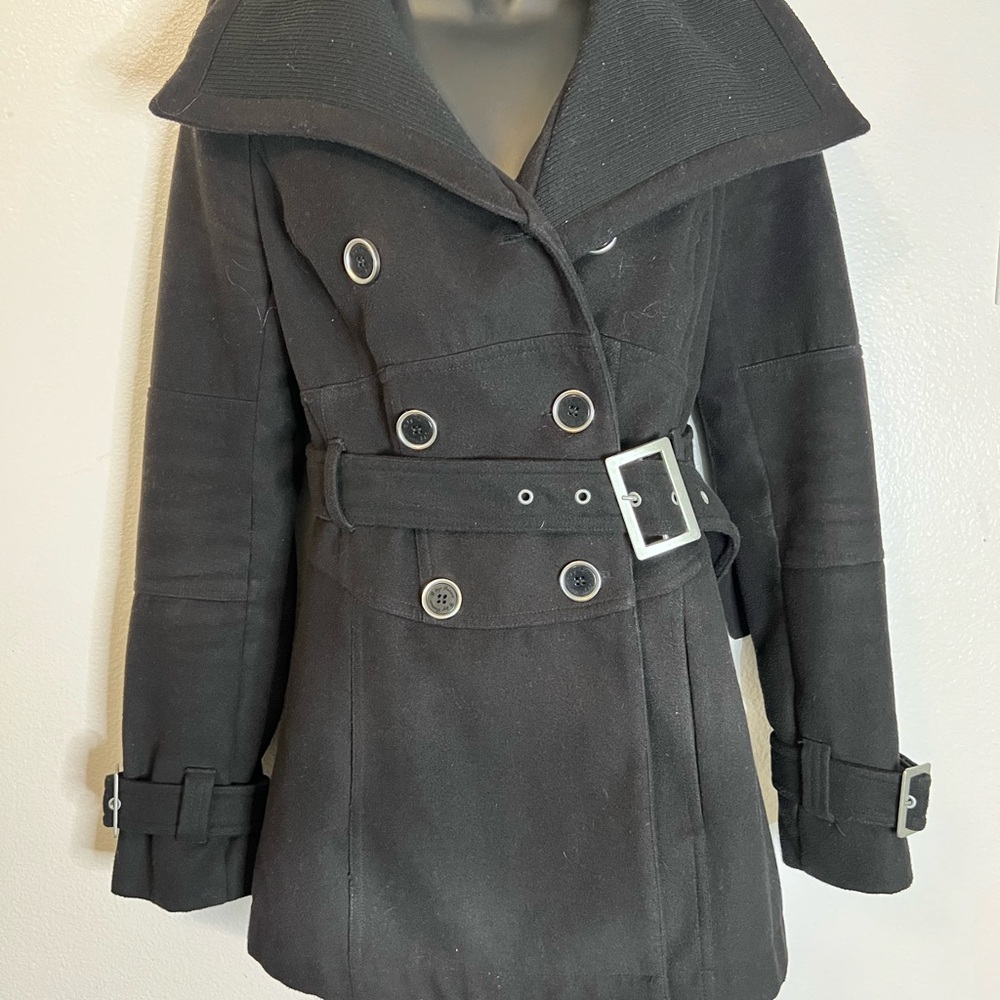 Vintage Guess Double Breasted Wool/Polyester Pea Coat Black Size XS
